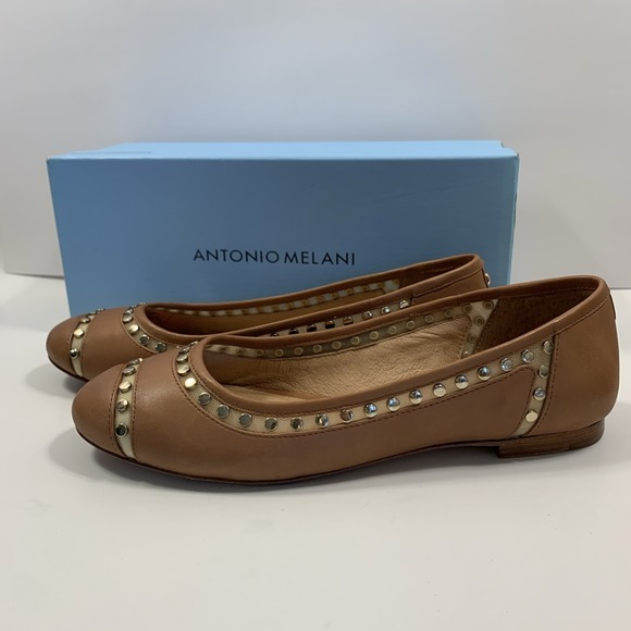 Ballet Flats "Lannce" Antonio Melani Women's 7.5M Brown Gold Studs Y2K - Picture 3 of 5